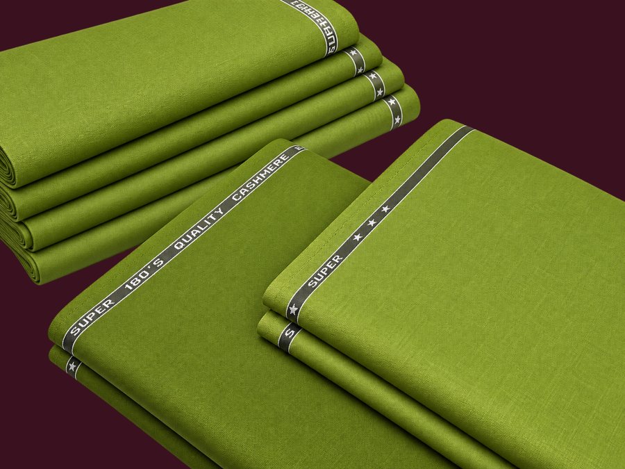 Folded olive green cashmere fabric